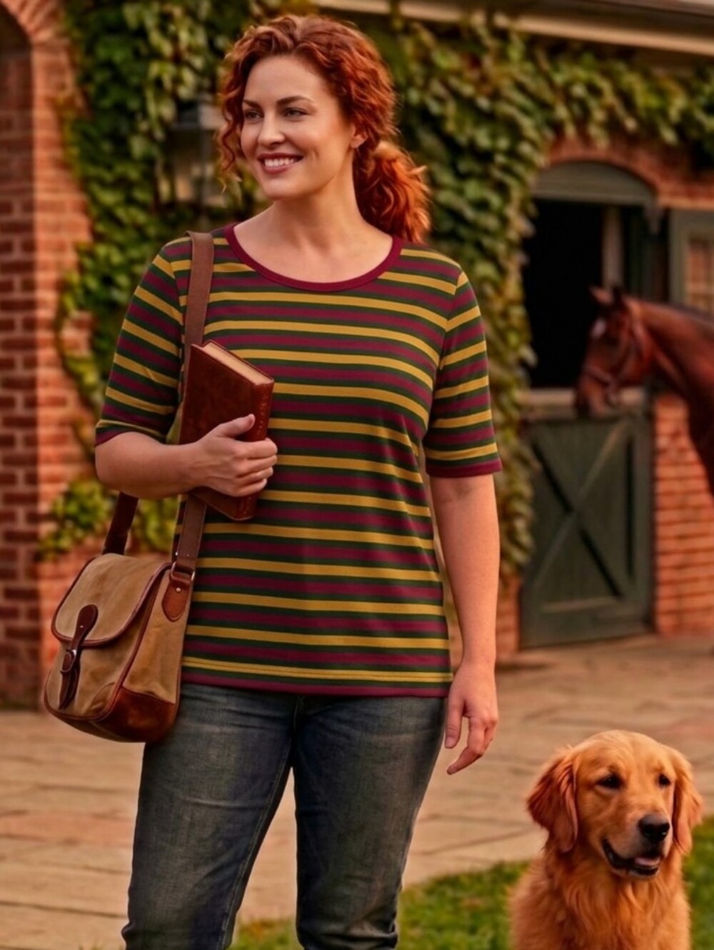 LuLaRoe 2XL Gigi Hunter GREEN! Maroon & Gold Extra Soft Striped Fitted Top